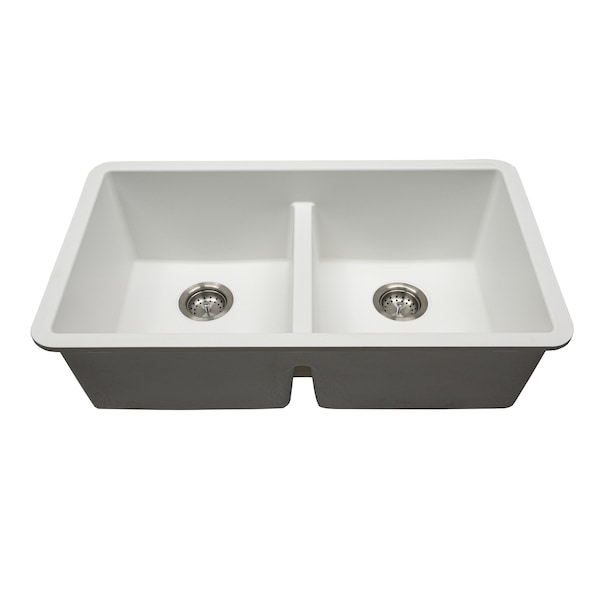 Msi White Double Bowl 33in X 19in Quartz Undermount Kitchen Sink ZOR-QTZ-DBSNK-0102 - main